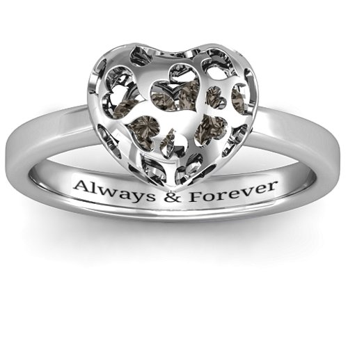 Heart Cut-out Petite Caged Hearts Ring with Classic Band