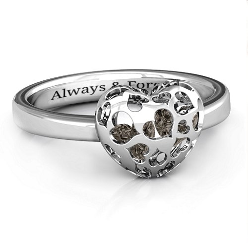 Heart Cut-out Petite Caged Hearts Ring with Classic Band