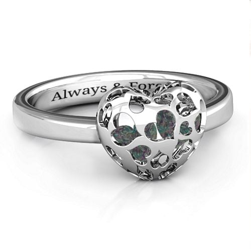 Heart Cut-out Petite Caged Hearts Ring with Classic Band