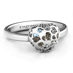Petite Caged Hearts Ring with 1-3 Stones in 925 Sterling Silver with Smokey Quartz, Aquamarine, Citrine, and Pink Tourmaline