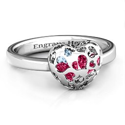 Petite Caged Hearts Ring with 1-3 Stones in 925 Sterling Silver with Ruby, Aquamarine, Citrine, Smokey Quartz, and Pink Tourmaline