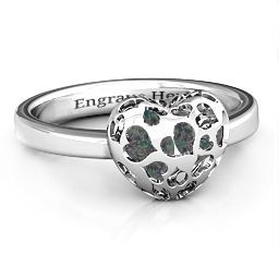 Petite Caged Hearts Ring with 1-3 Stones in 925 Sterling Silver with Alexandrite, Citrine, Smokey Quartz, and Pink Tourmaline