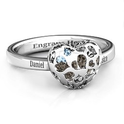 Petite Caged Hearts Ring with 1-3 Stones in 925 Sterling Silver with Smokey Quartz, Aquamarine, Citrine, and Pink Tourmaline