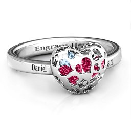 Petite Caged Hearts Ring with 1-3 Stones in 925 Sterling Silver with Ruby, Aquamarine, Citrine, Smokey Quartz, and Pink Tourmaline
