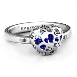 Petite Caged Hearts Ring with 1-3 Stones in 925 Sterling Silver with Blue Sapphire, Aquamarine, Citrine, Smokey Quartz, and Pink Tourmaline
