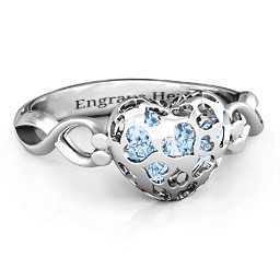 Petite Caged Hearts Ring with 1-3 Stones in 925 Sterling Silver with Aquamarine, Citrine, Smokey Quartz, and Pink Tourmaline