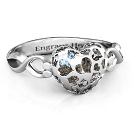 Petite Caged Hearts Ring with 1-3 Stones in 925 Sterling Silver with Smokey Quartz, Aquamarine, Citrine, and Pink Tourmaline