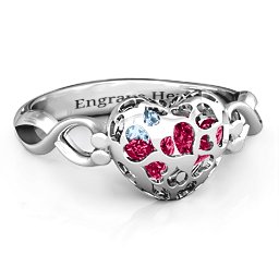 Petite Caged Hearts Ring with 1-3 Stones in 925 Sterling Silver with Ruby, Aquamarine, Citrine, Smokey Quartz, and Pink Tourmaline