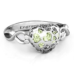Petite Caged Hearts Ring with 1-3 Stones in 925 Sterling Silver with Peridot, Citrine, Smokey Quartz, and Pink Tourmaline