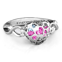 Petite Caged Hearts Ring with 1-3 Stones in 925 Sterling Silver with Pink Tourmaline, Aquamarine, Citrine, and Smokey Quartz
