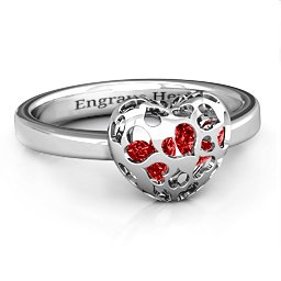Petite Caged Hearts Ring with 1-3 Stones in 925 Sterling Silver with Garnet