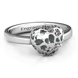 Petite Caged Hearts Ring with 1-3 Stones in 925 Sterling Silver with Alexandrite