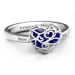 Petite Caged Hearts Ring with 1-3 Stones in 925 Sterling Silver with Blue Sapphire, Citrine, Smokey Quartz, and Pink Tourmaline