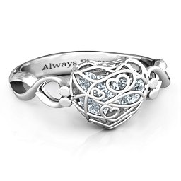 Petite Caged Hearts Ring with 1-3 Stones in 925 Sterling Silver with Diamond, Citrine, Smokey Quartz, and Pink Tourmaline