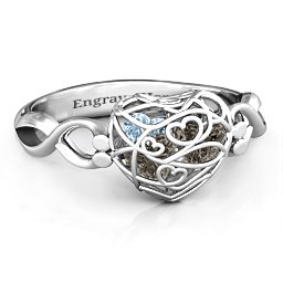 Petite Caged Hearts Ring with 1-3 Stones in 925 Sterling Silver with Smokey Quartz, Aquamarine, Citrine, and Pink Tourmaline