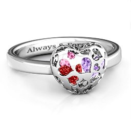 Petite Caged Hearts Ring with 1-3 Stones in 925 Sterling Silver with Garnet, Amethyst, and Pink Tourmaline