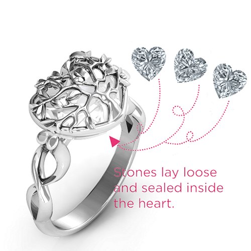 Family Tree Caged Hearts Ring with Infinity Band