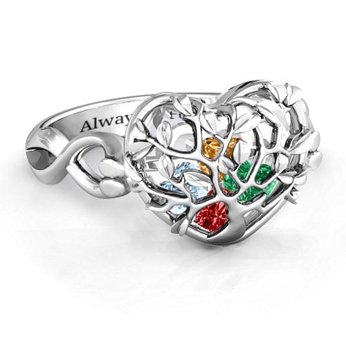 Family Tree Caged Hearts Ring with Infinity Band