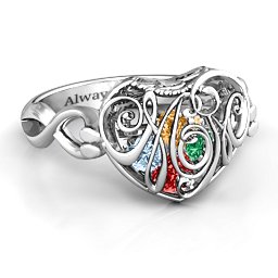 Caged Hearts Ring with 2-6 Stones in 925 Sterling Silver