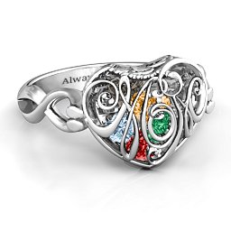Caged Hearts Ring with 2-6 Stones in 925 Sterling Silver