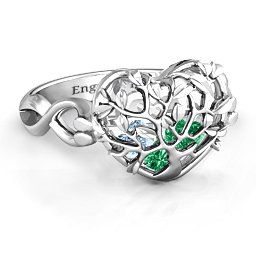 Caged Hearts Ring with 2-6 Stones in 925 Sterling Silver with Emerald