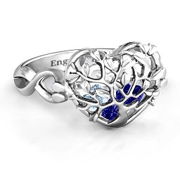 Caged Hearts Ring with 2-6 Stones in 925 Sterling Silver with Blue Sapphire