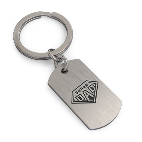 Engravable SUPER DAD Dog Tag Keychain