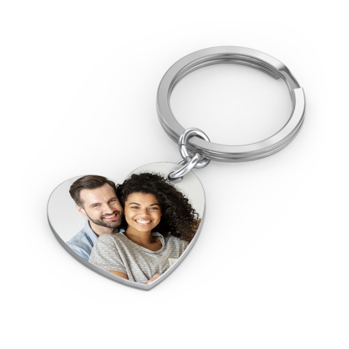 Engravable Photo Heart Disc Keychain