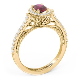 Classic Diamond Engagement Ring with Pave Accented Halo and Initial Setting - "The Brigitte"