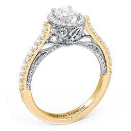 Classic Diamond Engagement Ring with Pave Accented Halo and Initial Setting - "The Brigitte" in 10K Solid Yellow Gold with 04LABDIAM-OV-0.50-VS2-G-G and Lab Diamond