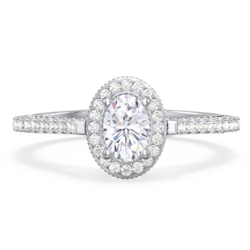 Classic Diamond Engagement Ring with Pave Accented Halo and Initial Setting - "The Brigitte" – 10K White Gold with Lab Diamond