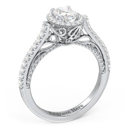 Classic Diamond Engagement Ring with Pave Accented Halo and Initial Setting - "The Brigitte"