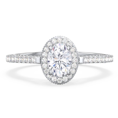Classic Diamond Engagement Ring with Pave Accented Halo and Initial Setting - "The Brigitte" – 10K White Gold with Lab Diamond