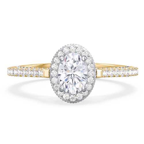 Classic Diamond Engagement Ring with Pave Accented Halo and Initial Setting - "The Brigitte" – 10K Yellow Gold with Lab Diamond