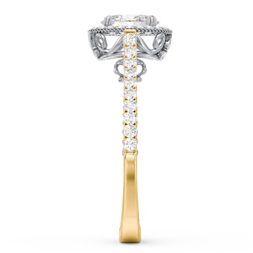 Classic Diamond Engagement Ring with Pave Accented Halo and Initial Setting - "The Brigitte" – 10K Yellow Gold with Lab Diamond