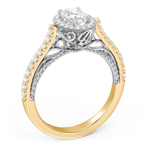 Classic Diamond Engagement Ring with Pave Accented Halo and Initial Setting - "The Brigitte" – 10K Yellow Gold with Lab Diamond