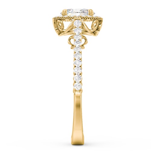 Classic Diamond Engagement Ring with Pave Accented Halo and Initial Setting - "The Brigitte" – 14K Yellow Gold with Lab Diamond