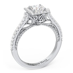 Classic Diamond Engagement Ring with Pave Accented Halo and Initial Setting - "The Brigitte"