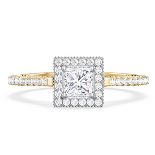 Classic Diamond Engagement Ring with Pave Accented Halo and Initial Setting - "The Brigitte"