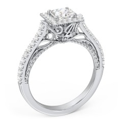 Classic Diamond Engagement Ring with Pave Accented Halo and Initial Setting - "The Brigitte" – 10K White Gold with Lab Diamond