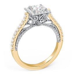 Classic Diamond Engagement Ring with Pave Accented Halo and Initial Setting - "The Brigitte"