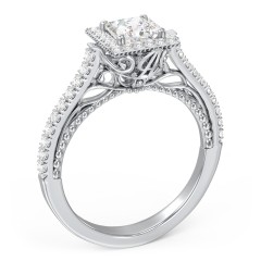 Classic Diamond Engagement Ring with Pave Accented Halo and Initial Setting - "The Brigitte" – 10K White Gold with Lab Diamond