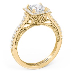 Classic Diamond Engagement Ring with Pave Accented Halo and Initial Setting - "The Brigitte" in 10K Solid Yellow Gold with Lab Diamond and 04LABDIAM-PC-1.00-SI1-F-G