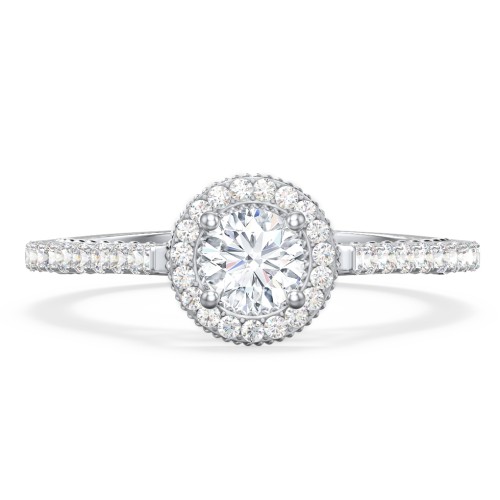 Classic Diamond Engagement Ring with Pave Accented Halo and Initial Setting - "The Brigitte" – 10K White Gold with Lab Diamond