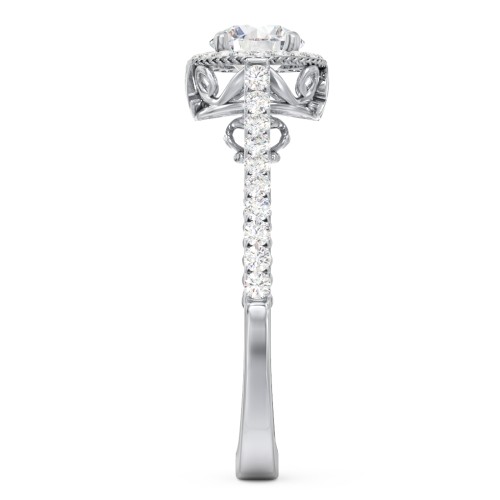 Classic Diamond Engagement Ring with Pave Accented Halo and Initial Setting - "The Brigitte" – 10K White Gold with Lab Diamond