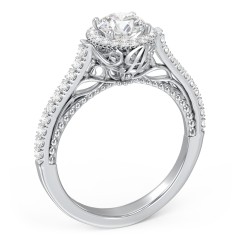 Classic Diamond Engagement Ring with Pave Accented Halo and Initial Setting - "The Brigitte" – 10K White Gold with Lab Diamond