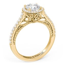 Classic Diamond Engagement Ring with Pave Accented Halo and Initial Setting - "The Brigitte"