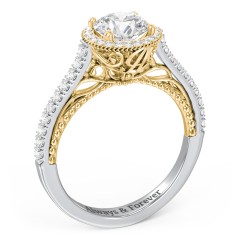 Classic Diamond Engagement Ring with Pave Accented Halo and Initial Setting - "The Brigitte" – 14K White Gold with Lab Diamond