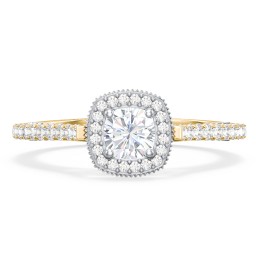 Classic Diamond Engagement Ring with Pave Accented Halo and Initial Setting - "The Brigitte" in 10K Solid Yellow Gold