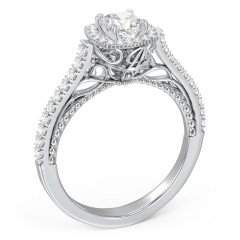 Classic Diamond Engagement Ring with Pave Accented Halo and Initial Setting - "The Brigitte" – 10K White Gold with Lab Diamond